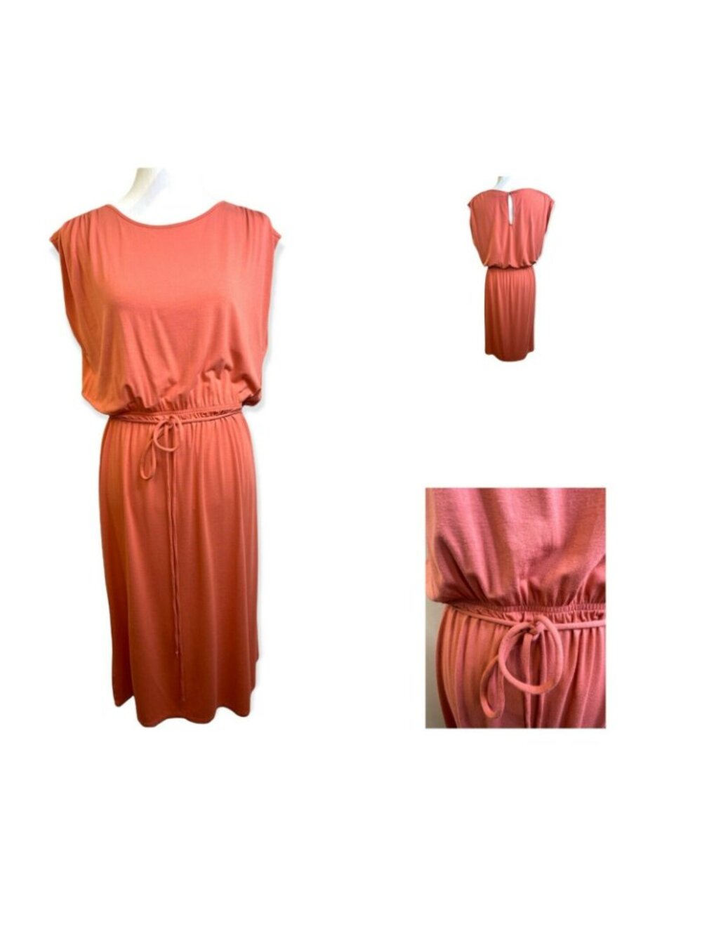 Ann Taylor Loft Womens Coral Midi Dress With Drawstring Waist Size M - Picture 2 of 7